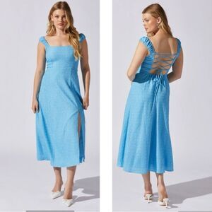 Astr Blue Square Neck Midi Sundress